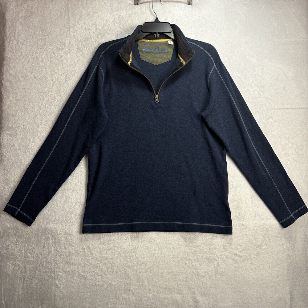 Robert Graham Men's Size L Navy Blue Classic Fit 1/4 Zip Pullover Sweater